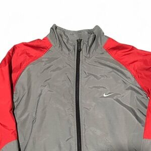 Vintage Y2K Nike Gray Red Full Zip Up Windbreaker Jacket - Size Medium